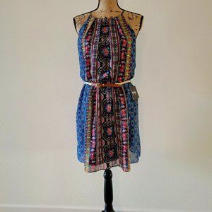 NWT By&By Large Midi Floral Halter Dress with Slip and Belt